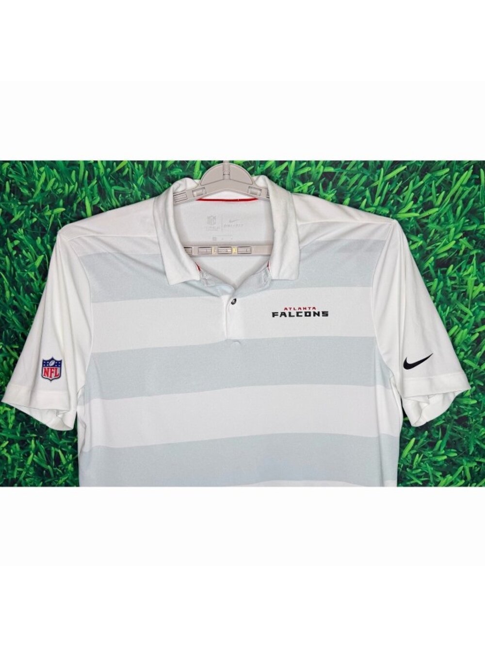 Atlanta Falcons ATL NFL Nike OnField Apparel Mens Large White Striped Polo Shirt